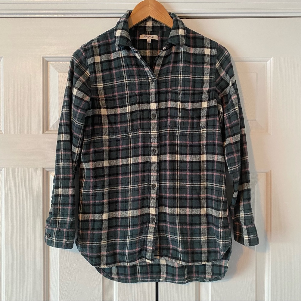 Madewell Green a plaid Flannel Shirt, XS